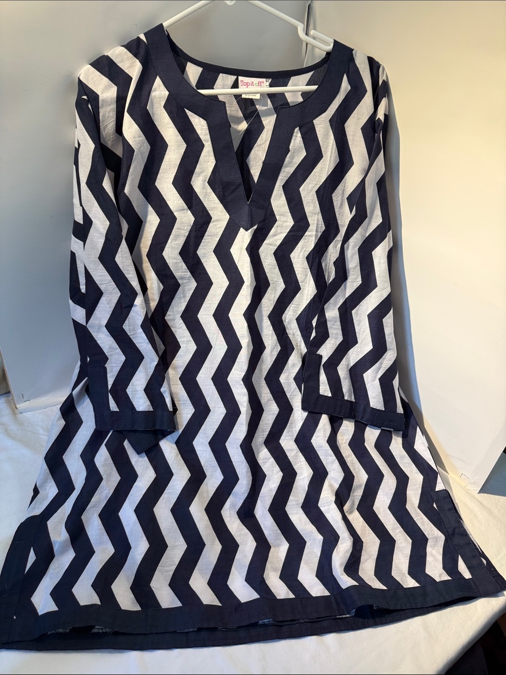 Chevron Tunic Dress in Navy and White by Top it Off